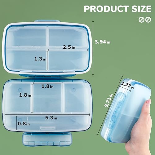 Miniatura 7 de VMVN Caja organizadora diaria de píldoras, organizador grande de medicamentos, 8 compartimentos portátil para bolsillo de bolso, pastillero de viaje