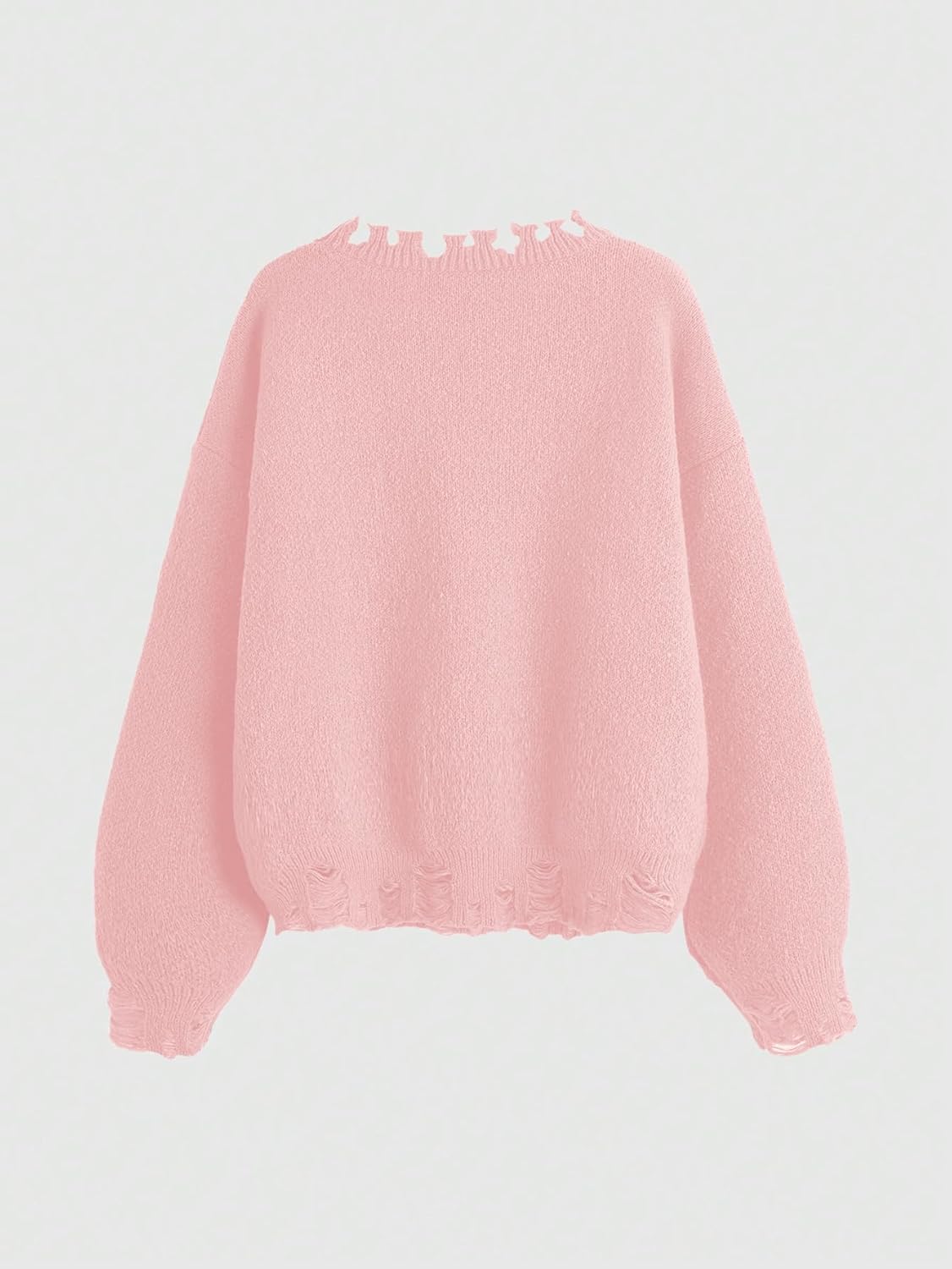 SHENHE Women's Oversized Skeleton Pattern Ripped Round Neck Sweater Pullover - Image 2