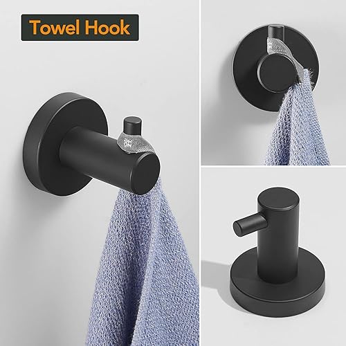 Miniatura 5 de BESy Juego de accesorios de baño de 4 piezas (barra de toalla doble ajustable, soporte para toallas de mano, soporte para papel higiénico, gancho
