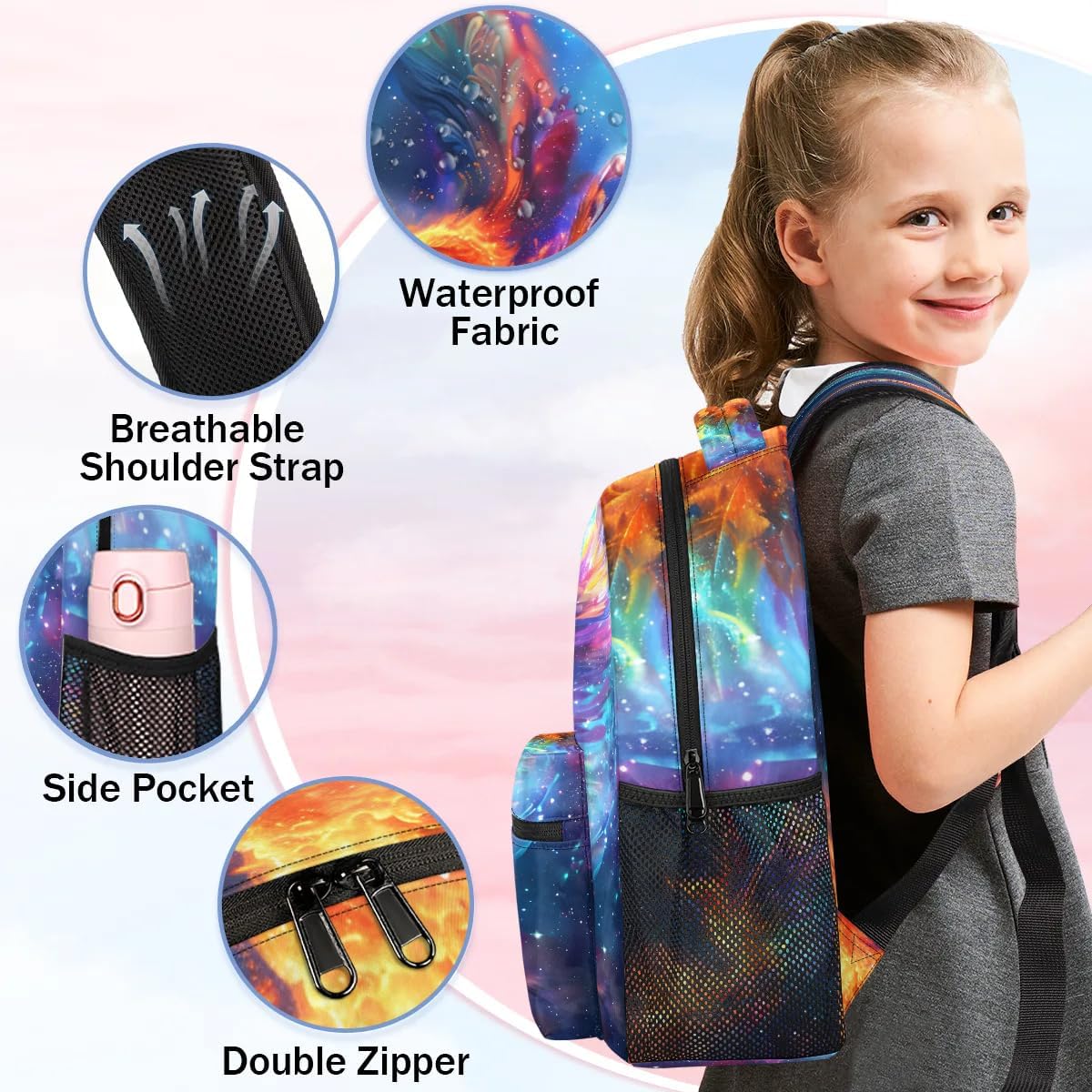 Pardick 16inch Backpack for Women Men Colorful Phoenix Art Lightweight Travel Back Packs Waterproof Carry On Bag Daypack Gym Rucksack Heavy Duty Backpack for Work Traveling Sports Luggage Outdoor