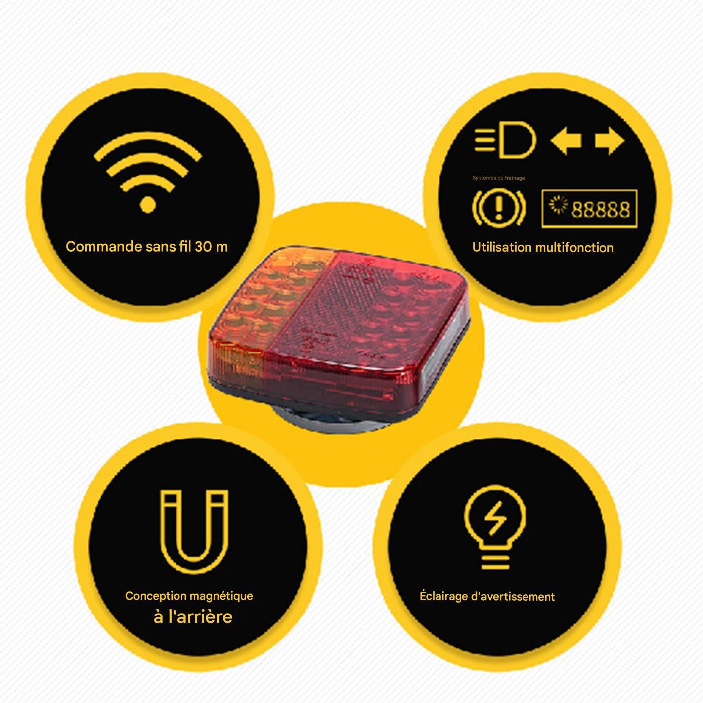 Luci Posteriori Per Rimorchio - Avvertimento Magnetico Sicurezza | Accessorio Di Guida Per Sicurezza Migliorata E Viaggio | Fanalino Di Coda Rimorchio Luminoso Sicurezza Avvertimento Funzionante per Guida Notturna Modifica