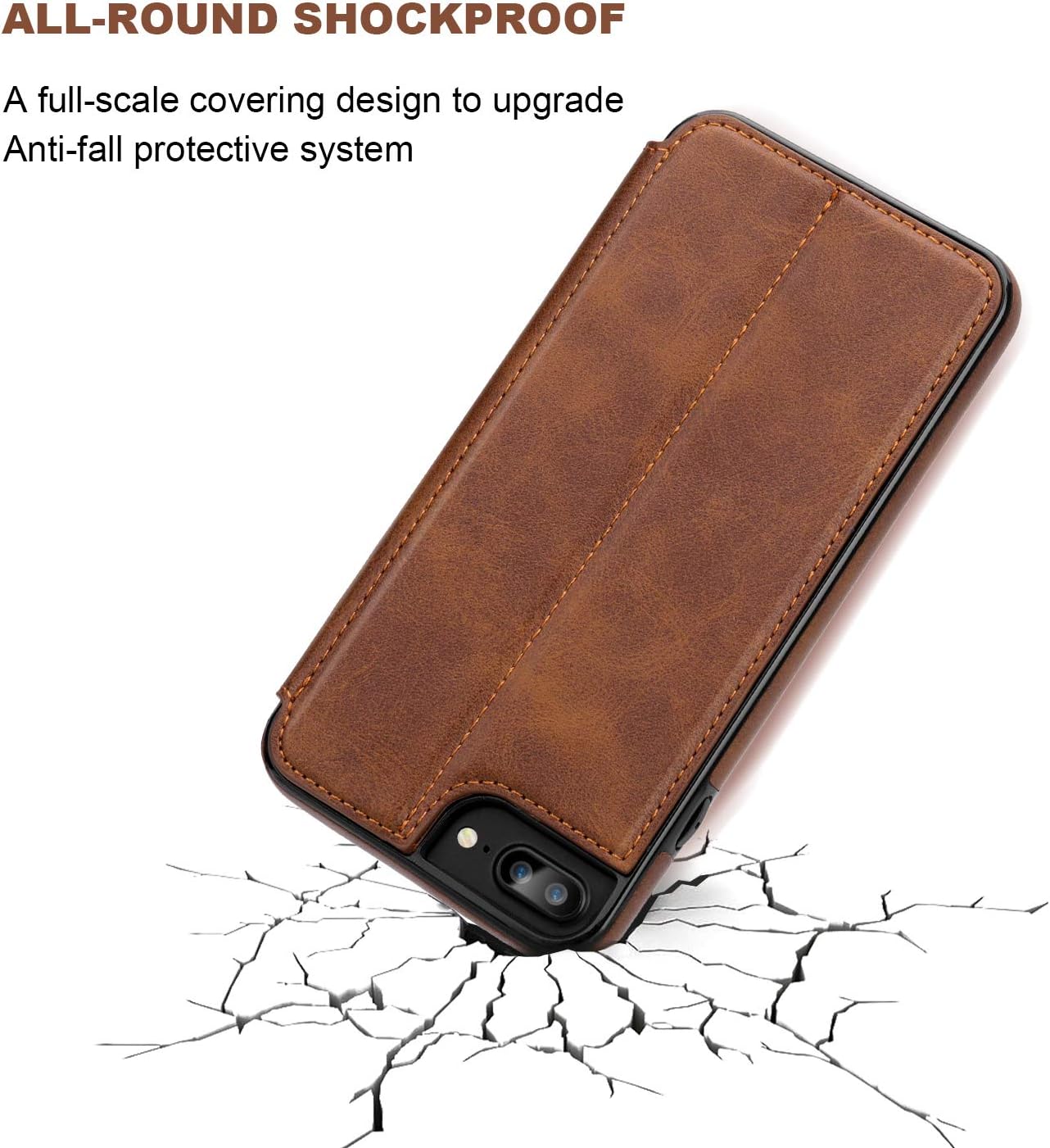 iPhone 8 Plus iPhone 7 Plus Flip Case with Wallet Card Holder, OT ONETOP Premium PU Leather Hidden Magnetic Closure Kickstand Protective Cover Case Compatible with iPhone 7/8 Plus 5.5 Inch - Brown