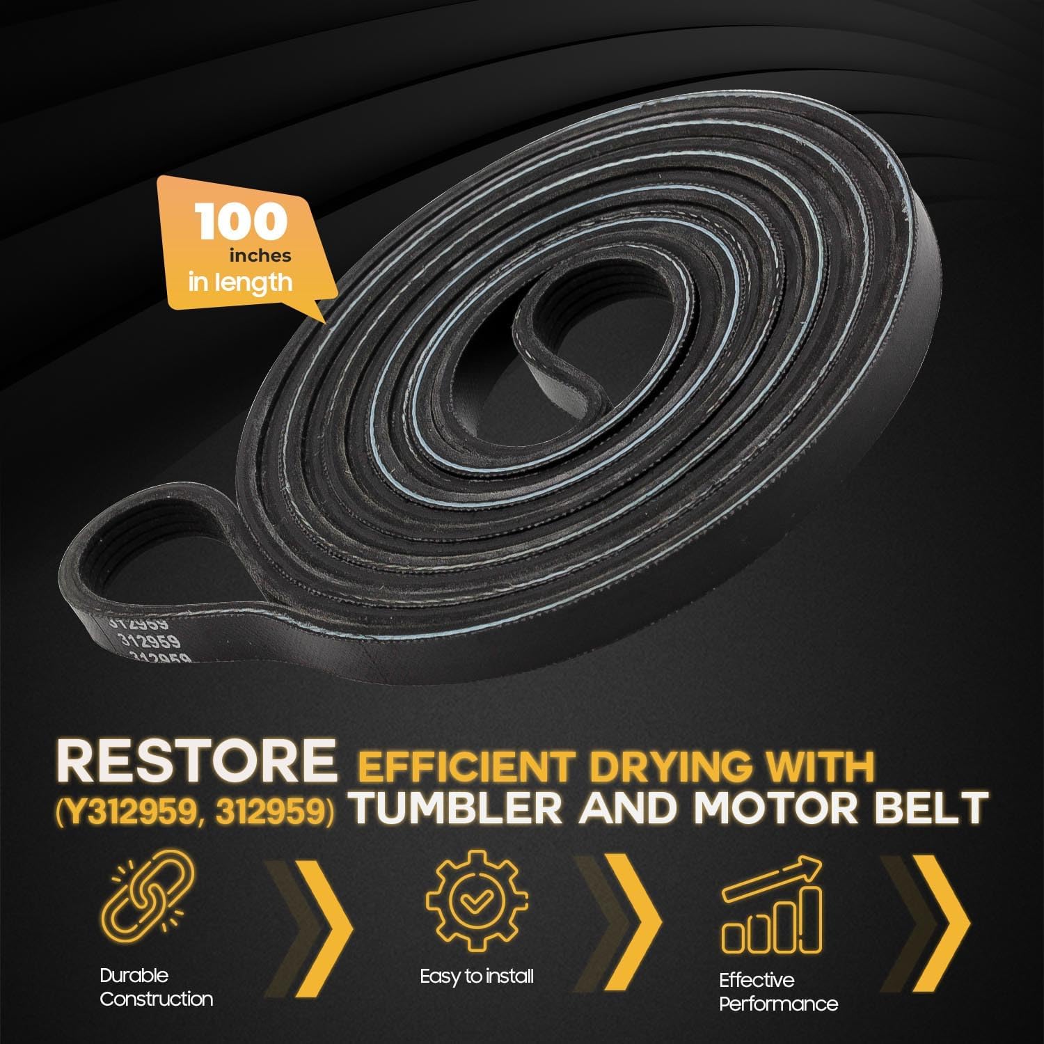 WPY312959 (Y312959, 312959) Dryer Belt by Seentech, Compatible for Whirlpool, May-tag– Replace: 3-12959, 3-14774, 314774, 6-3129590, LB234, WPY312959VP, 314774 WPY,312959VP, PS11757542 (Pack 4)