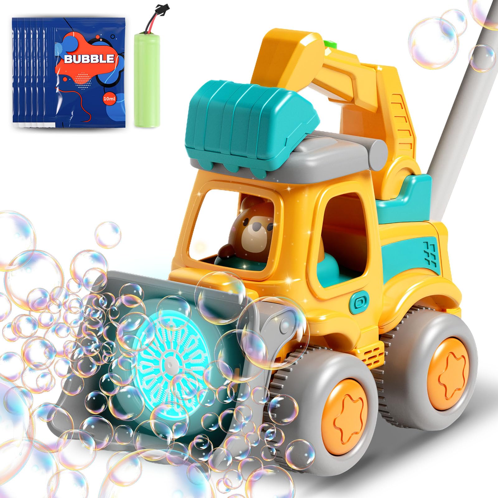 CreatiMachi Bubble Machine for Kids,Bubble Lawn Mower for Toddlers 1-3,Birthday Gifts for Boys,Girls,Lawn Games,Garden,Outdoor Summer Play,Rechargeable Push/Handle Toys,Bubbles Mower with 6x Solution