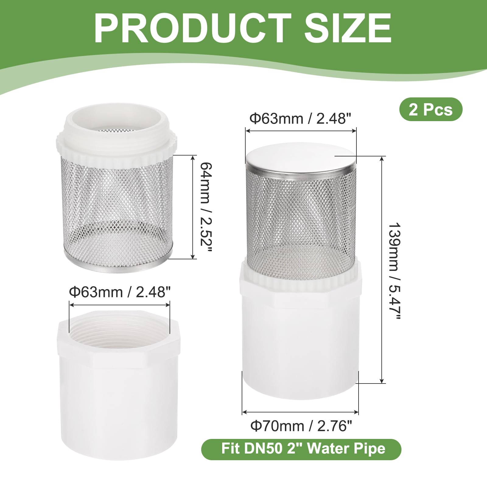 QUARKZMAN Filtro a Rete 2 Pezzi 2 Pollici Acciaio Inossidabile 304