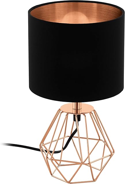 Lampa stołowa EGLO CARLTON 2, 1-ogniskowa oprawa stołowa w stylu vintage, lampka nocna wykonana ze stali i tkaniny, kolor: miedziany, czarny, oprawka: E14, wraz z przełącznikiem