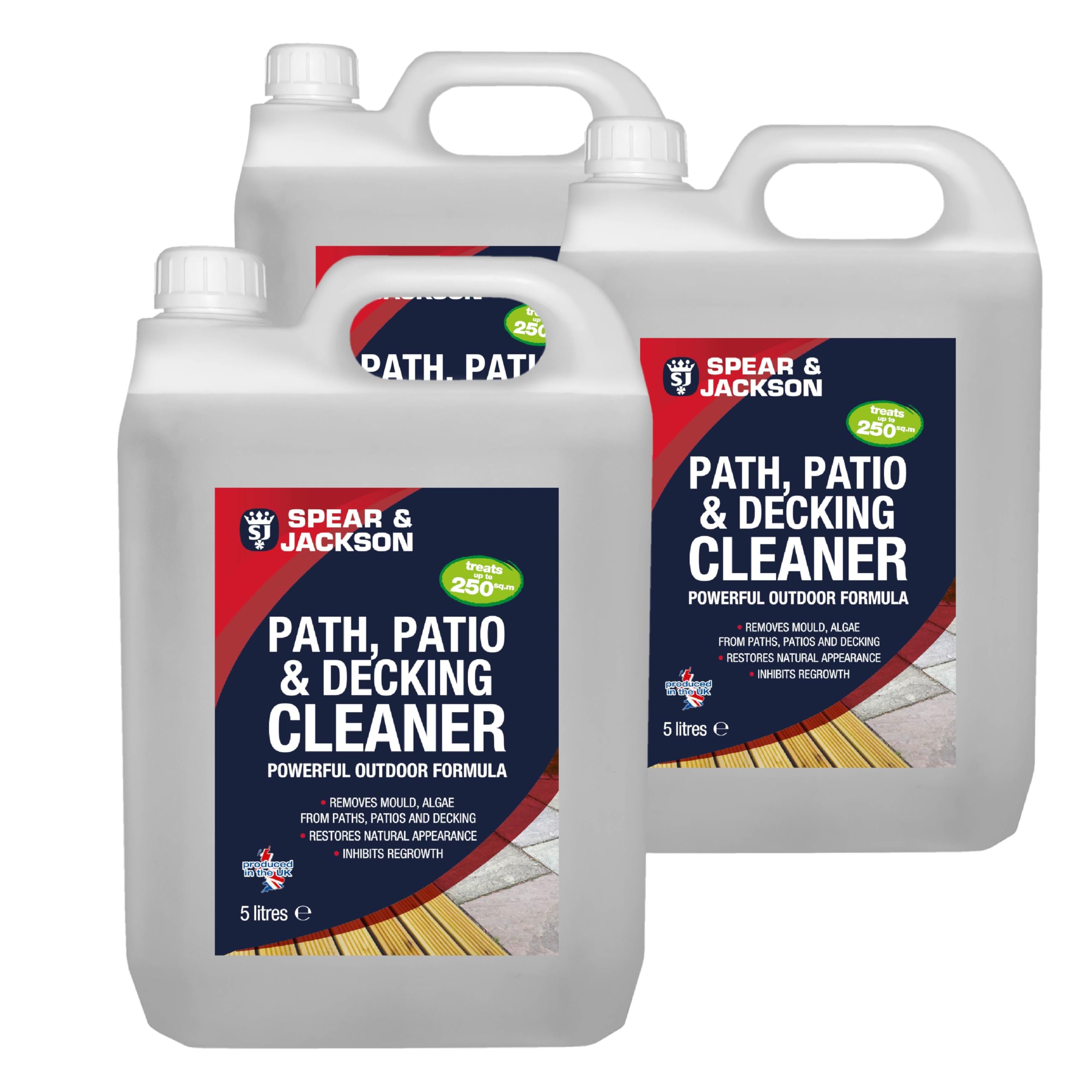 Spear and Jackson - 3 x 5 Litres Concentrate - Path Patio and Decking Cleaner - Green Algae and Mould Remover - Pressure Washer Detergent