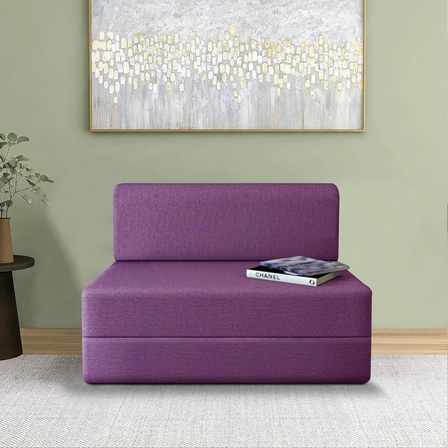 Multi-Functional Single Sofa Bed – Fabric Finish with Cushion | 3' x 6' ft | Great for Home & Office Spaces (Purple)