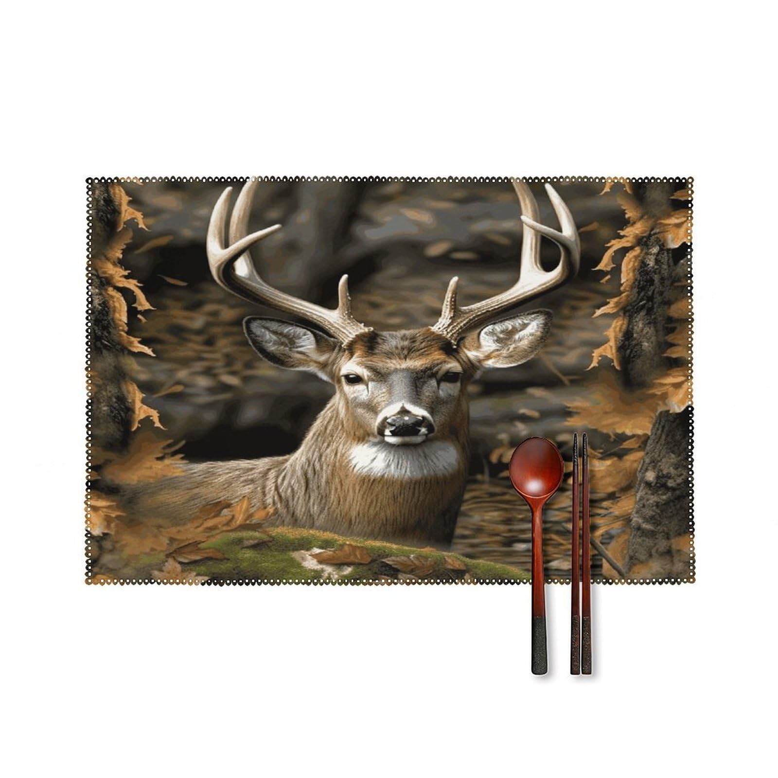 Camouflage Deer Placemats Set of 4 Heat Resistant Non-Slip Place Mats for Dining Table Washable Placemat Wipeable Dining Table Mat Canvas Place Mats Dining Table Decor