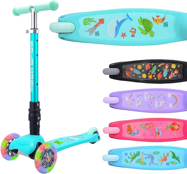 BOLDCUBE Teeny Foldable 3 Wheel Scooter for Kids Age 2-8 Year Old - Height Adjustable Push Scooter with LED Flashing Wheel Lights for Boys and Girls -Birthday Gift Kick Scooter for Kids ages 4-7 +
