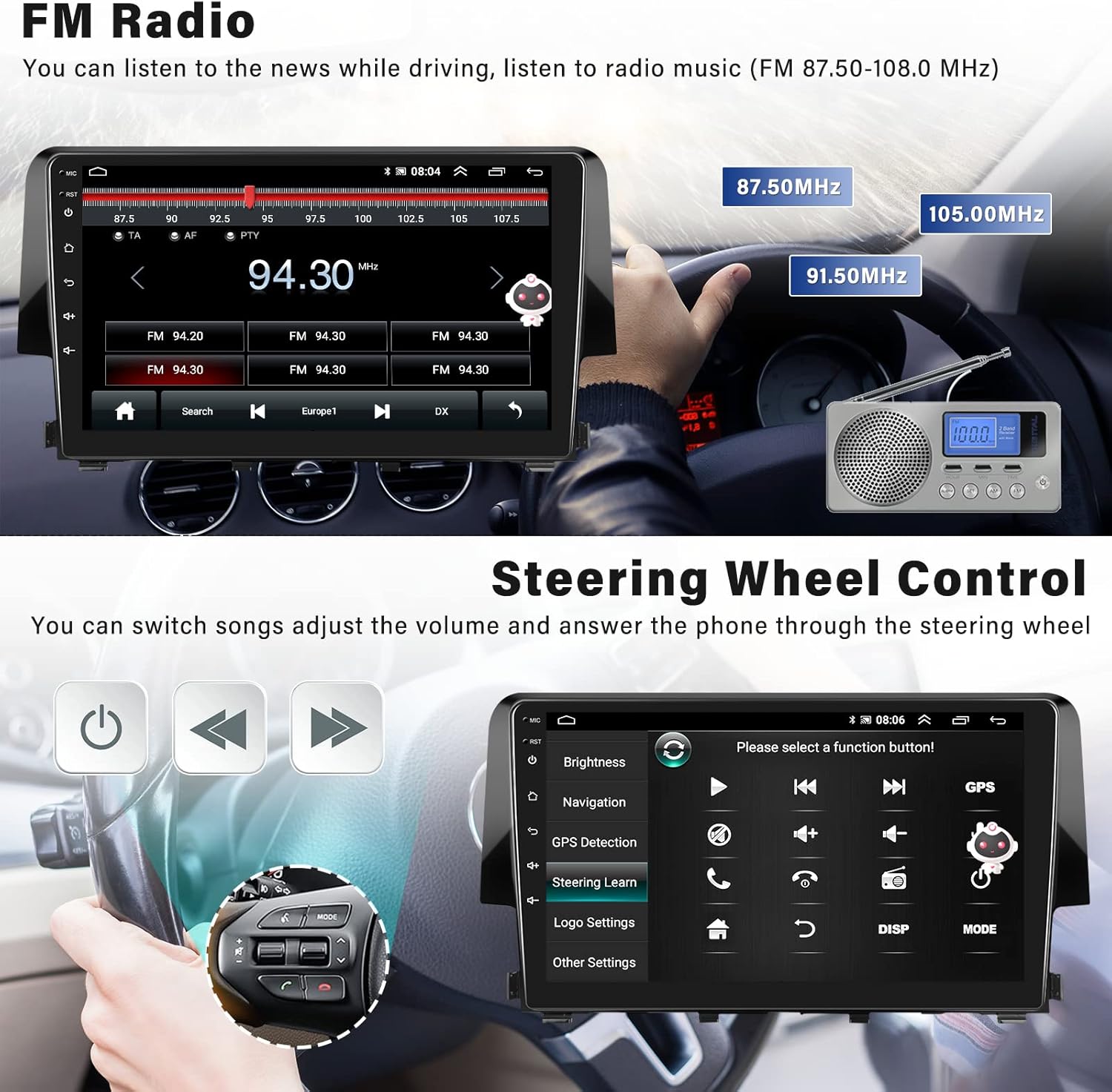 Android 13 Car Stereo Radio for Honda Civic 2016 2017 2018 2019 2020 with Wireless CarPlay Android Auto 1G+32G 9 Inch Touchscreen Bluetooth GPS Navigation WiFi HiFi FM Backup Camera MIC