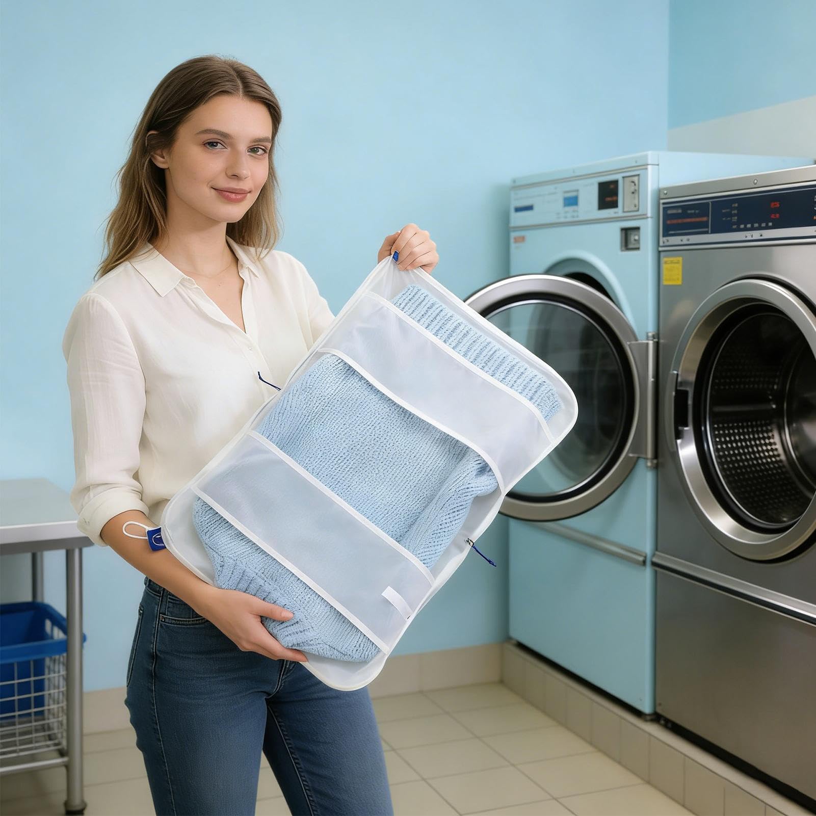 Wäschesack 51x36 cm Hochdurchlässig Mit Tragegriffen | Verformungsbeständiger Wäschesack aus Stoff Für Wolle Baumwolle Kleidung Waschmaschine Zuhause Wohnung Studentenwohnheim