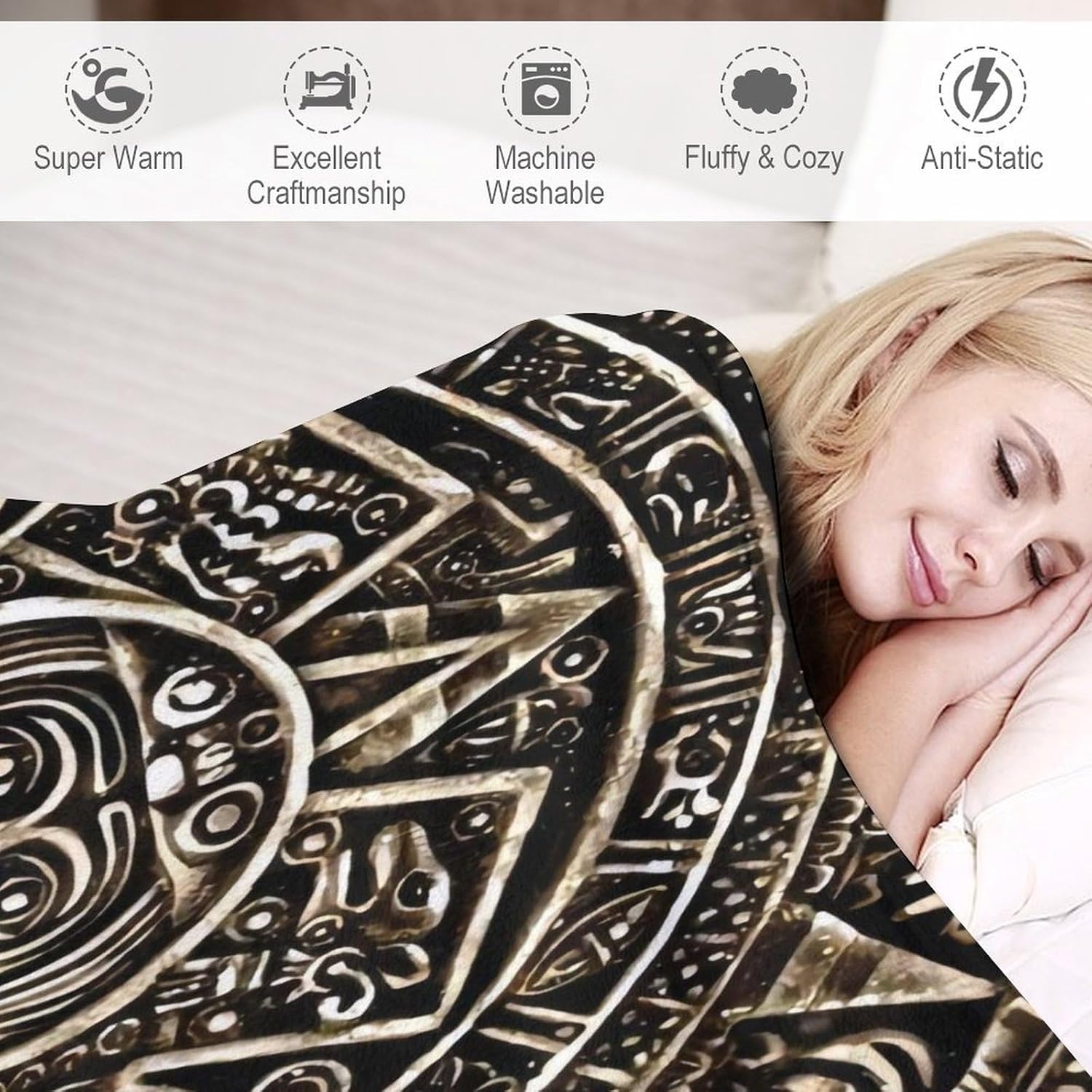 Vintage Aztec Calendar Mayan Blanket Soft and Warm Throw Digitally Printed Super Soft Micro Plush Blanket for Sofa Bed Living Room 60"x80".