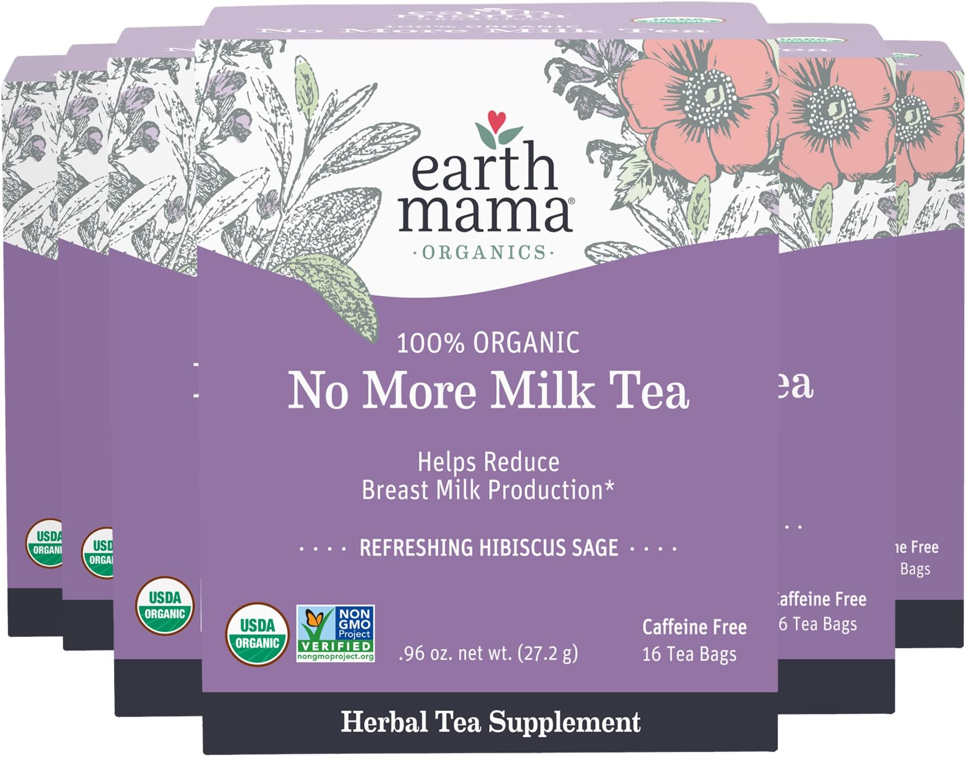 Earth Mama Organic No More Milk Tea | Reduce Breast Milk Production, Stop Breastfeeding & Wean Lactation, Postpartum Essentials for New Moms | 96 Teabags | Caffeine Free & Non-GMO