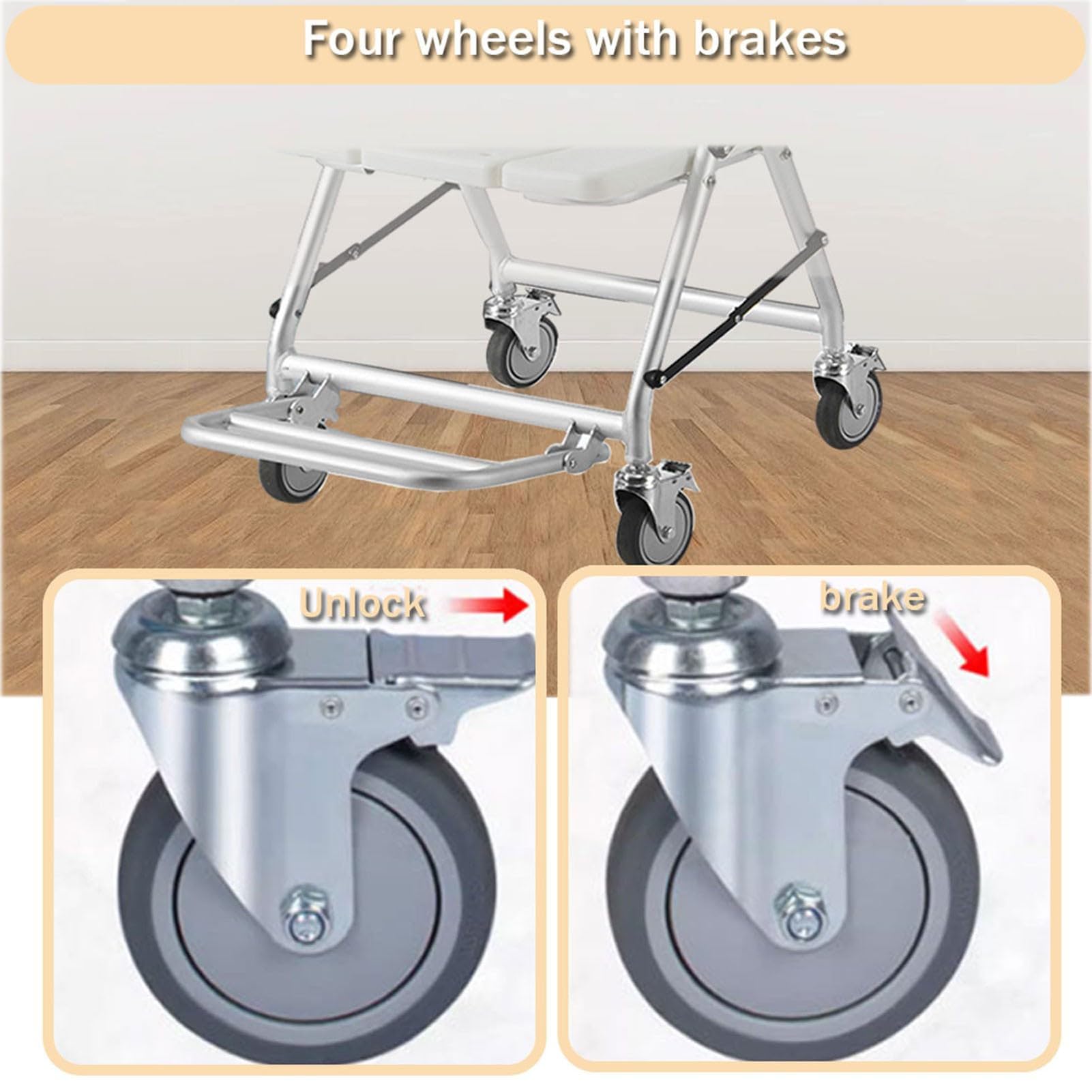 Silla para Ducha para Personas Mayores, Asiento Ducha con Ruedas Plegable, Taburete de Ducha Plegable con Frenos y Respaldo Desmontable, Carga 150kg