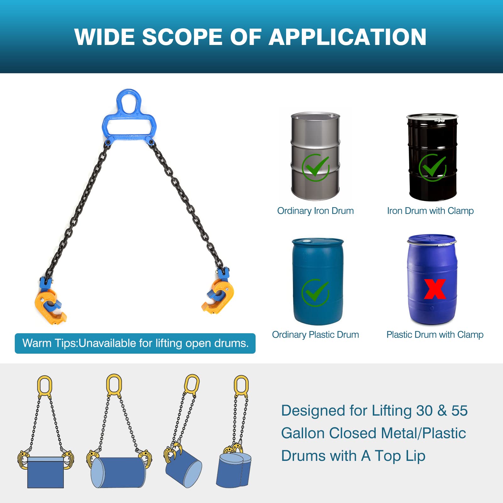 IRONWALLS 1-Ton Chain Drum Lifter - Barrel Lift -6