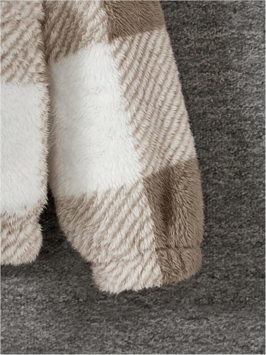 SweatyRocks Girl's Plaid Fuzzy Zip Up Hooded Jackets Casual Color Block Long Sleeve Jacket Outwear - Image 5