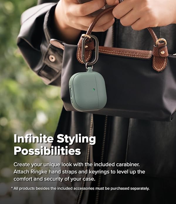 Ringke Onyx Magnetic for AirPods 4 Case [Compatible with MagSafe] Oil & Dirt Resistant Feels Good in The Hand Non-Slip Lightweight Cover with Carabiner - Sage Green by Ringke - Image 7