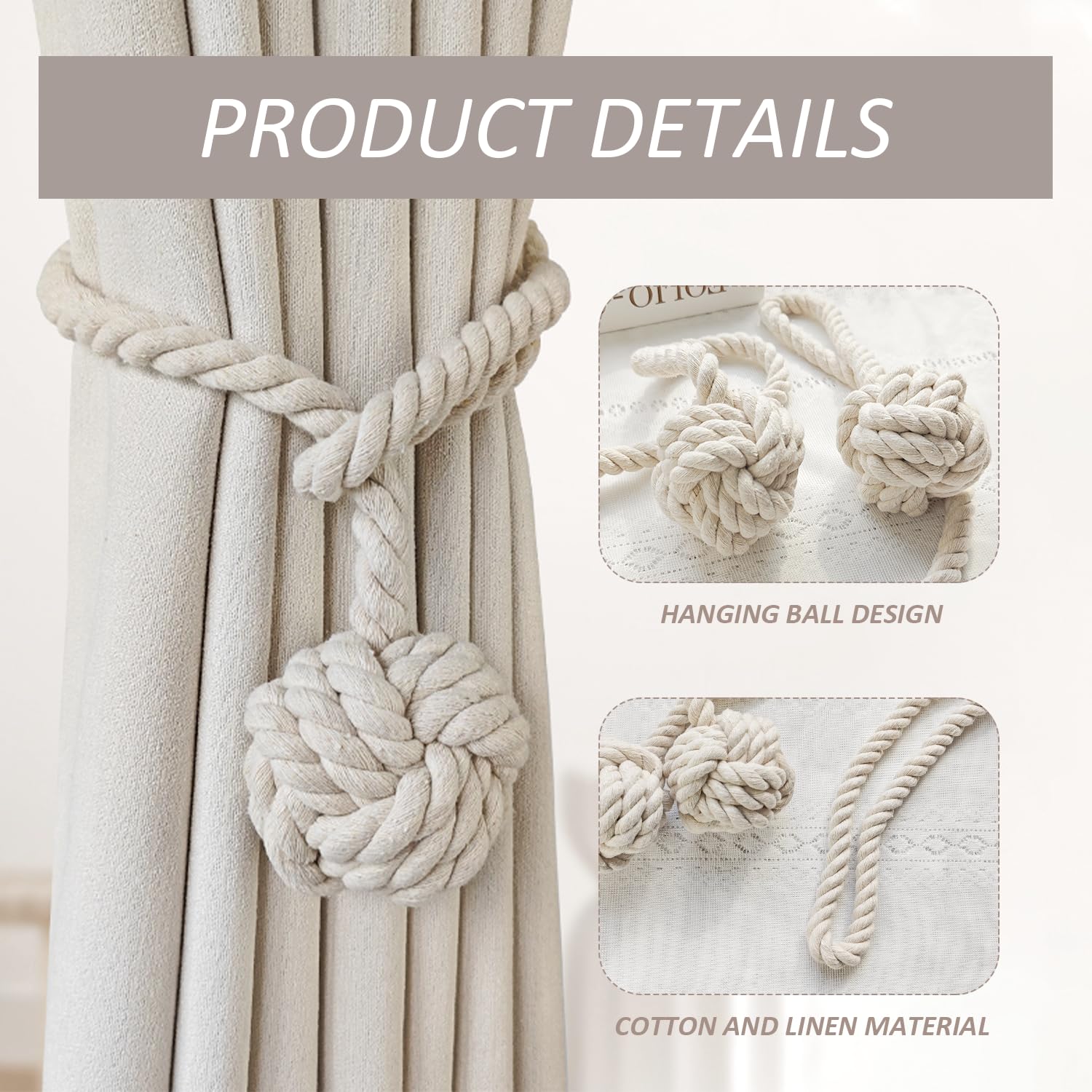 Fermatenda A Fiocco Bianco - 2 Pezzi, Regolabili, Per Decorazione Tende Senza Forare Pareti