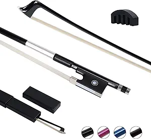 ADM Carbon Fiber Violin Bow, 4/4 Full Size Well Balanced Handmade Fiddle Bow with Horsehair, Ebony Frog w/Pearl Eye & Pearl Slide For Violinists & Fiddlers of All Skill Levels(Carbon Fiber 4/4-Black)