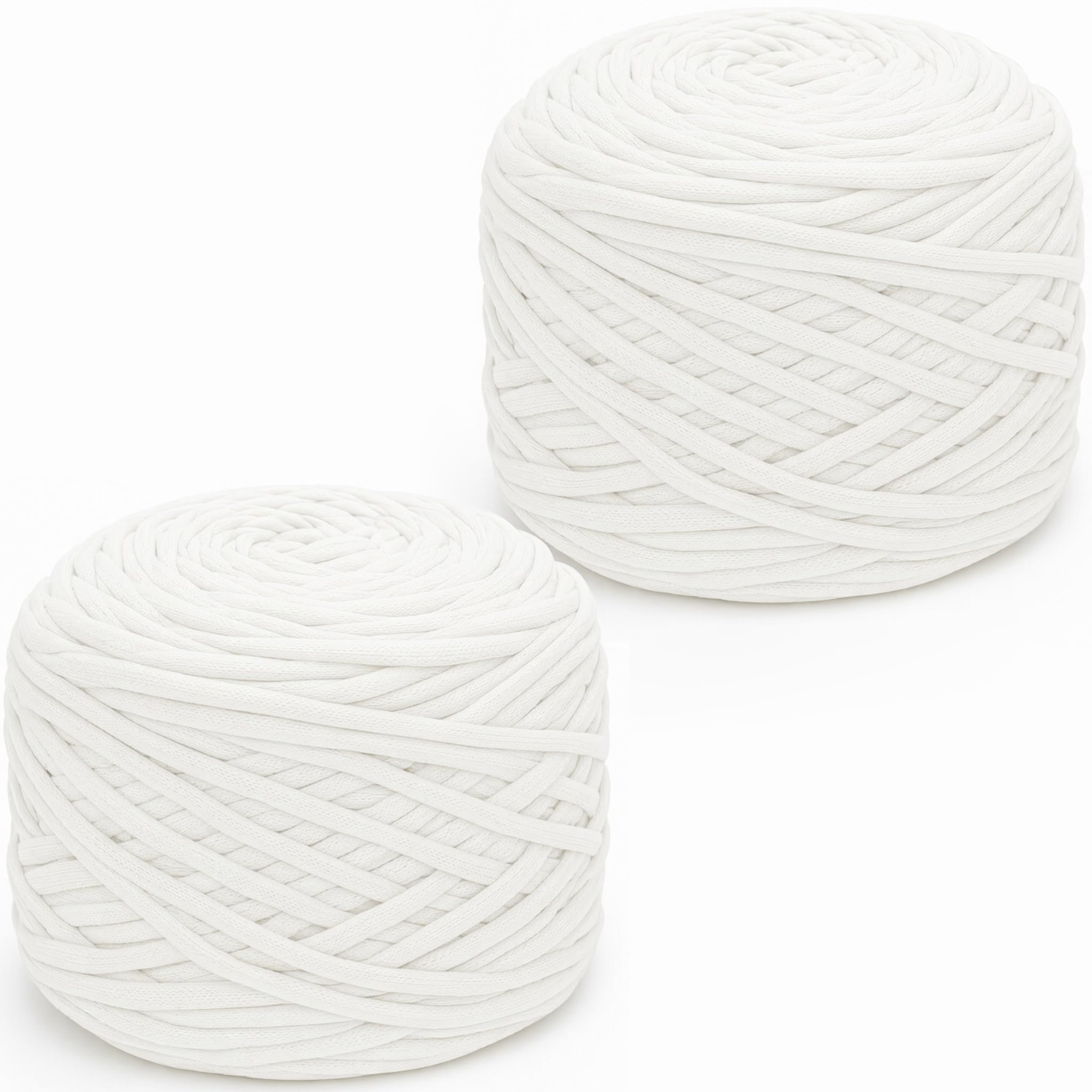 2×285g Pack T Shirt Yarn, Crochet Yarn Chunky Yarn for Hand Knitting, Fabric Strip Wool Yarn for Bags, Baskets, Blankets and DIY Home Decor, 285g Each Roll Chunky Wool (White)