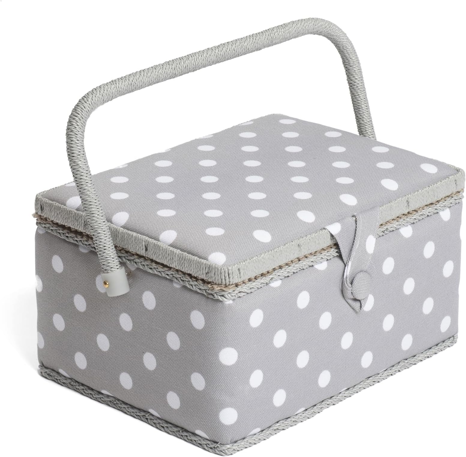 Hobby Gift Medium Sewing Box Organiser with Handle - Cotton Basket Sewing Storage Box, Craft Storage Boxes with Compartments for Tools & Accessories - 18.5 x 25.5 x 14.5cm, Grey Spot