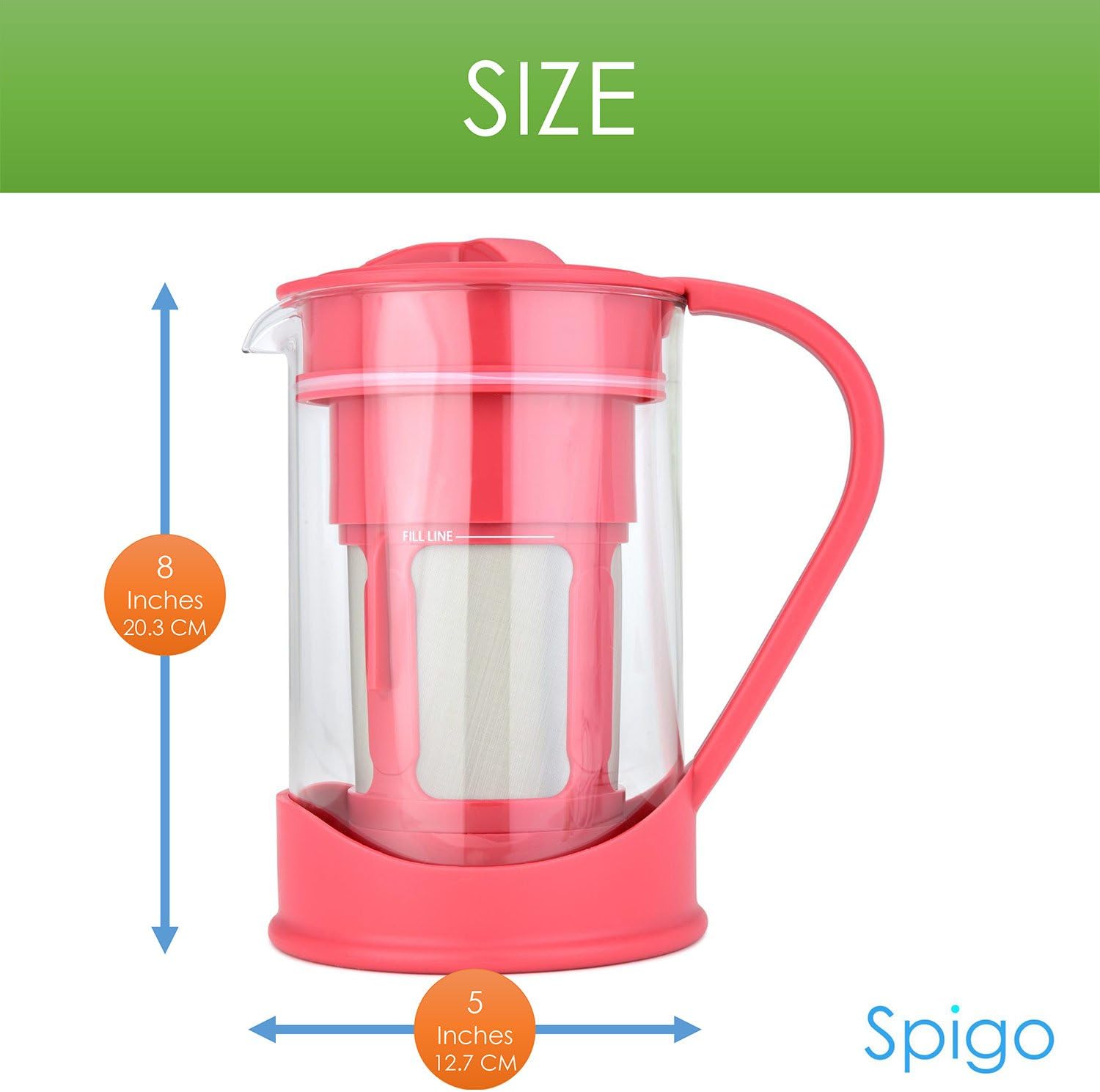 Cold Brew Coffee Maker 1 Liter (4-Cups) Capacity, Great for Flavorful Iced Coffee that Stays Fresh Longer, Borosilicate Glass, Easy Cleaning, Fun Ideas and Recipe Booklet, 8x5 Inches, Red