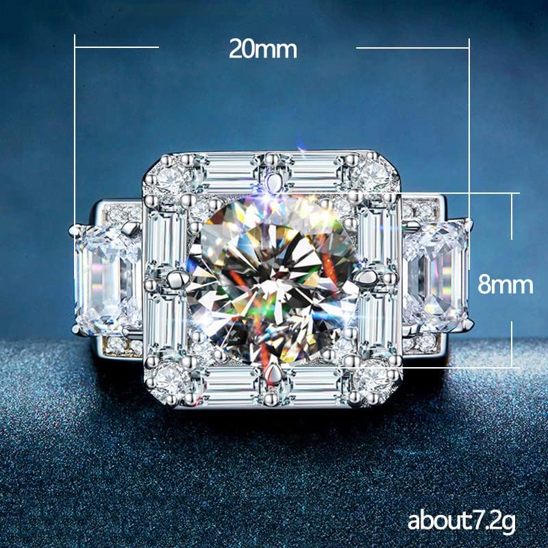 Mnyixsi Square Cut Simulation 5A Moissanite Engagement Ring Bling Men's 925 Silver Ring Inlaid-Classic Ring Fashion Silver Jewelry Party Accessories Engagement Band Ring for Men Size 8 - Image 4