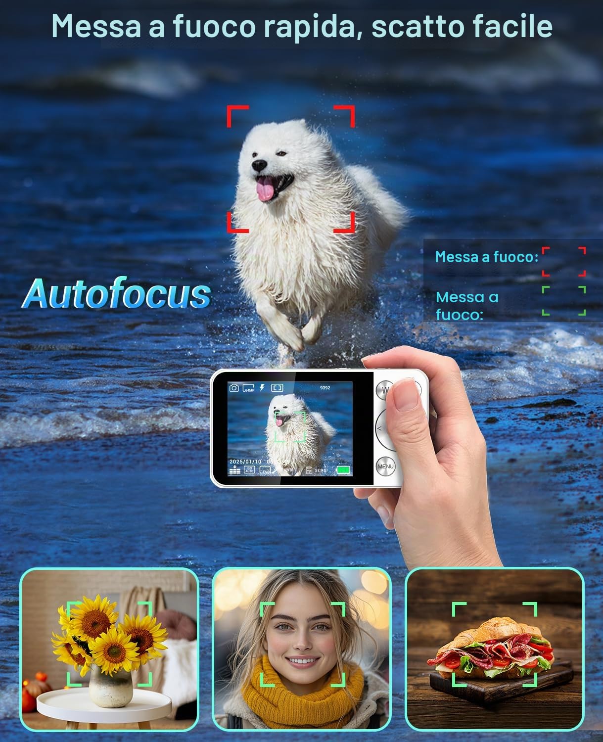 Macchina Fotografica Digitale 4K 64MP, Wevoor 64GB Fotocamera Digitale con 2,8” Schermo, Zoom Digitale 18x, 2000mAh Fotocamera Compatta, Digital Camera per Principianti Bambini Adolescenti - Bianco