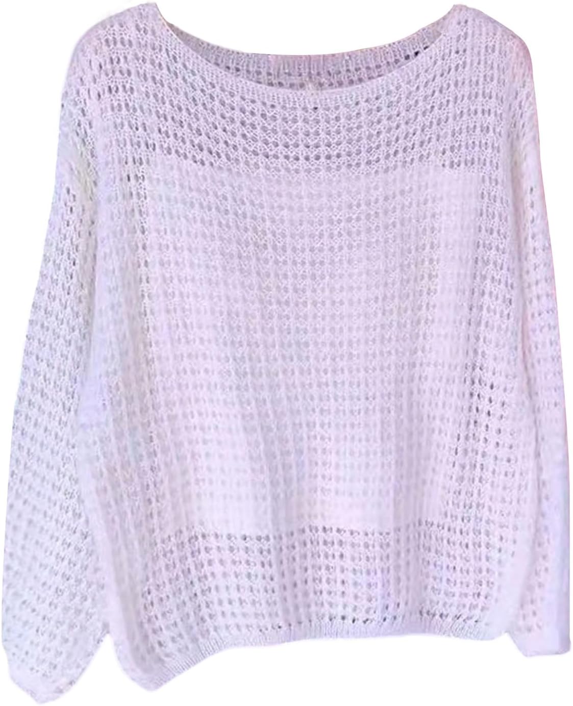 GORGLITTER Women's Crochet Lightweight Sweater Long Sleeve Boat Neck Hollow Out Knit Tops Fall Outfits