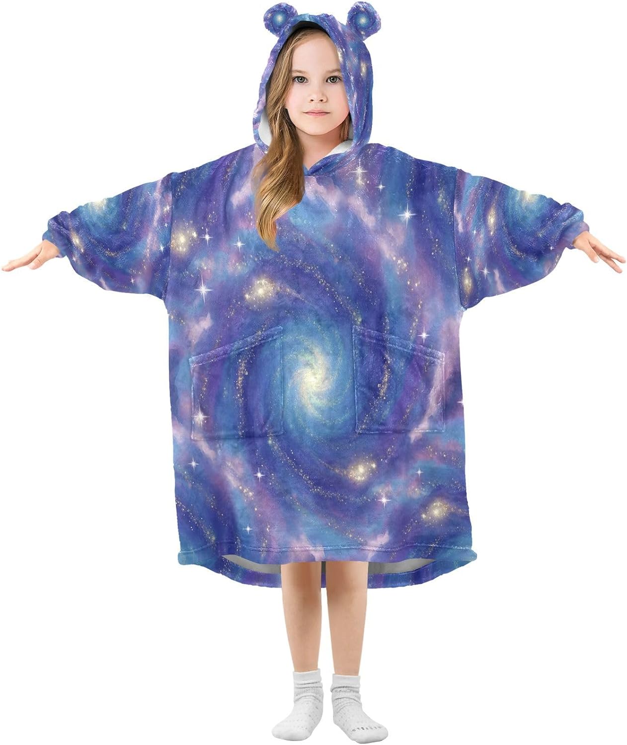 Kigai Colorful Galaxy Wearable Blanket Hoodie for Kids Oversized Hooded Blanket Warm & Cozy Sweatshirt with Pockets