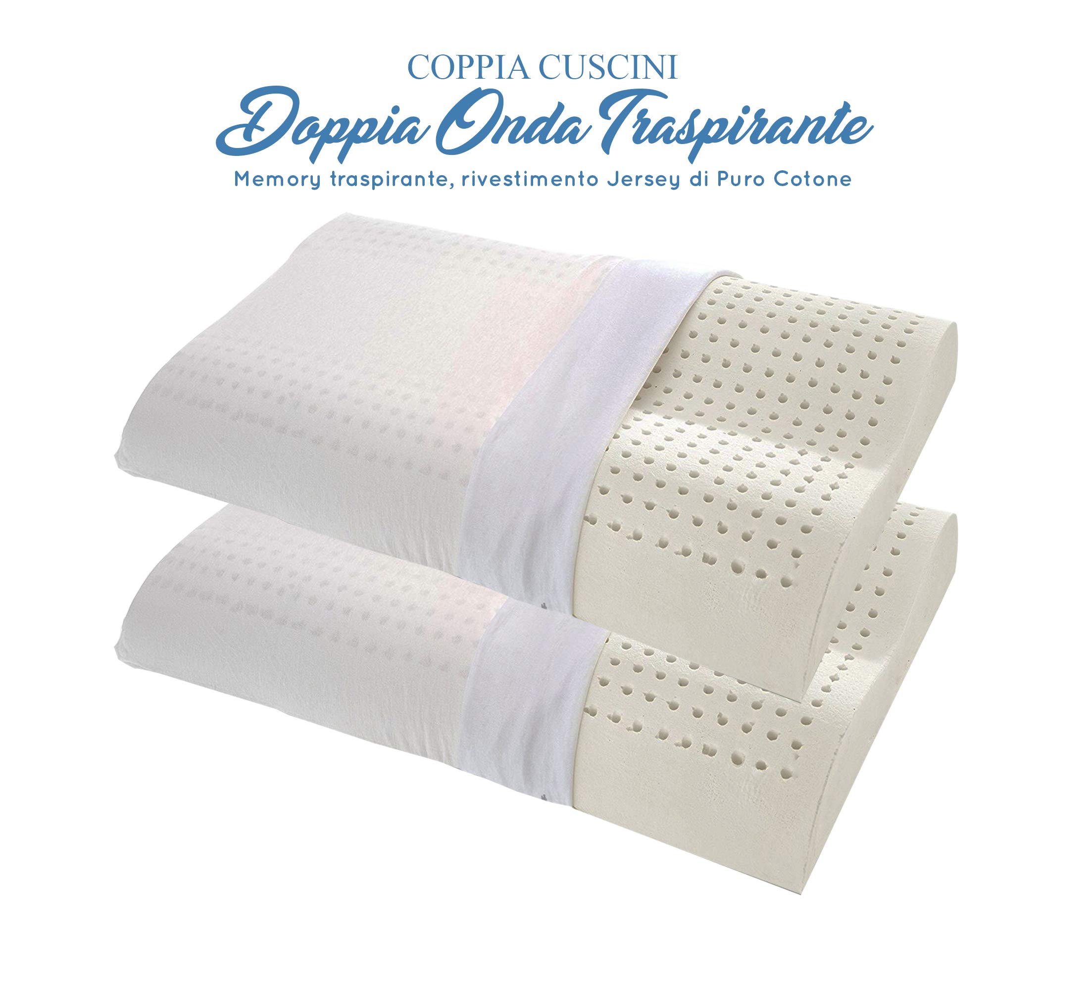Morflex Cuscino Cervicale Memory Foam Singolo 66x42 Cm | Guanciale Ortopedico A Doppia Onda Medio/Alto Con Federa Cotone Traspirante