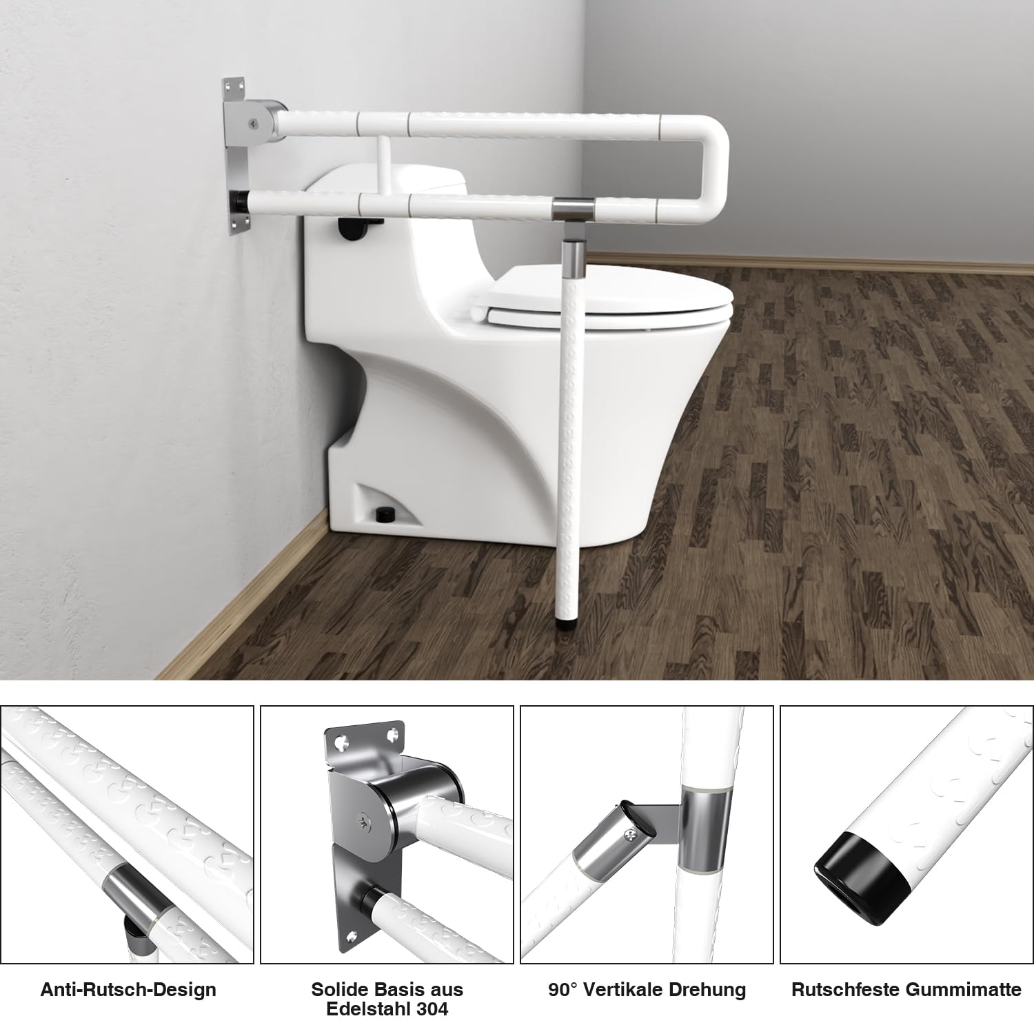 Uchwyt wspornika do WC, uchwyt do toalety, 60 cm, antypoślizgowy, dla seniorów, składany, pomoc przy wstawaniu, montaż ścienny, obciążenie do 150 kg