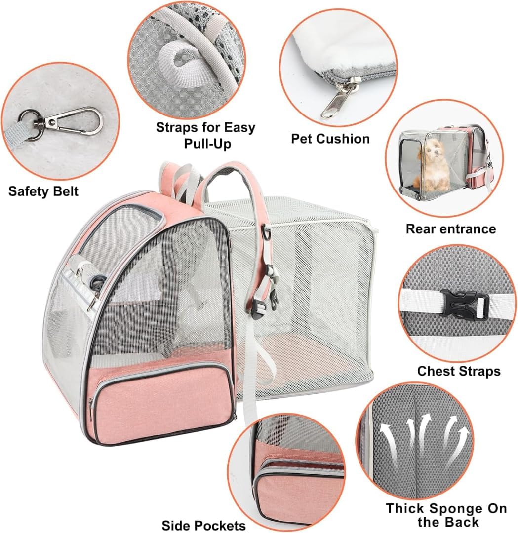 KittuPet Tote Bag Backpack Cat Breathable Size Travel Clear Transparent Carrying Puppy Portable Carrier Back Bag for Outdoor Kitten Storage Pet Large Hiking Dog Cage Travel Backpack Medium Size
