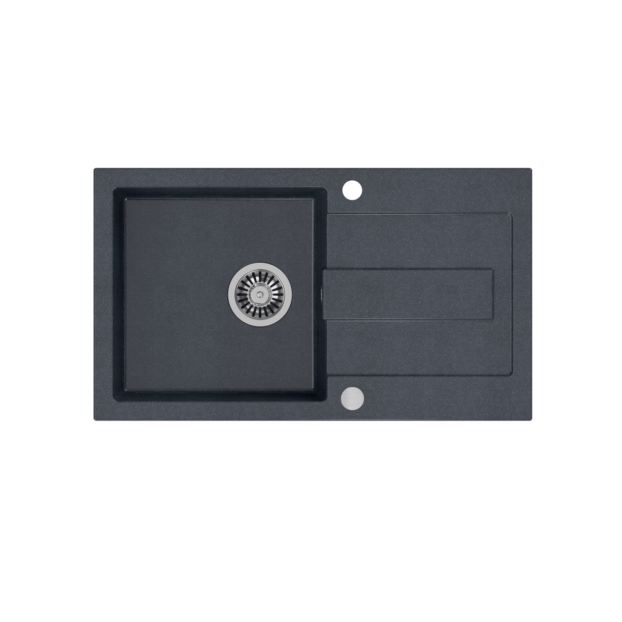 VBChome Fregadero negro con grifo, 78 x 45 cm, granito, fregadero empotrado, fregadero, reversible y sifón, lavabo