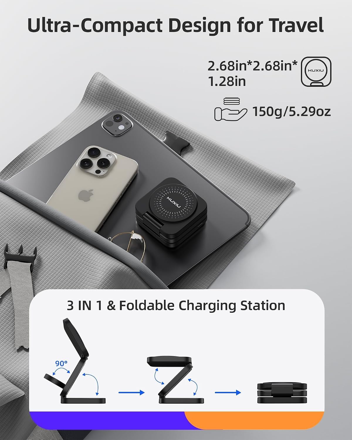 KU XIU Foldable 3 in 1 Travel Charging Station for Apple Device, Qi2.2 25W 5 71WSENzUlQL. AC SL1500