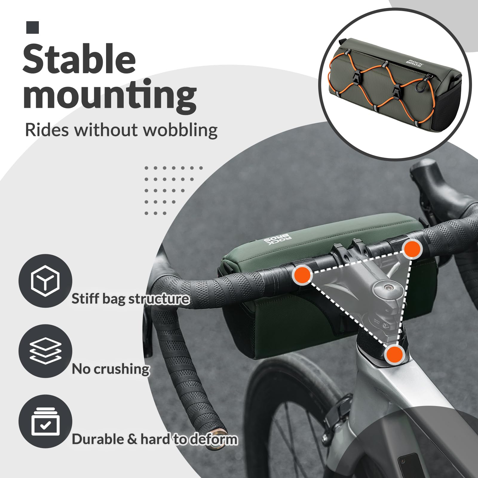 ROCKBROS Sacoche de Guidon Vélo 2L, Sac Vélo Avant avec Bandoulière, Pochette Avant Guidon, Accessoire Cyclisme pour VTT VTC Vélo Route Courese Gravel Univeselle, Vert Armé