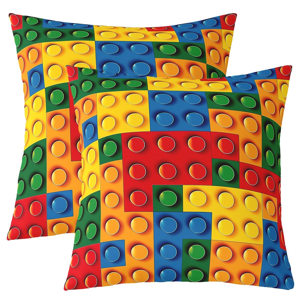Loussiesd Toddler Building Blocks Reversible Throw Pillow Covers 50x50cm Kids Toy Brick Pillow Covers Home Decor for Boys Teens Games Square Cushion Covers Set of 2 Colorful