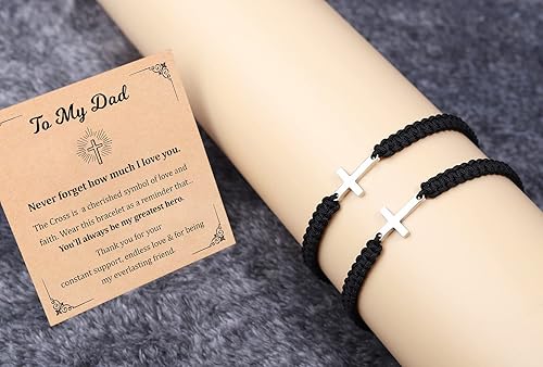 Miniatura 6 de To Mens Boys Gifts Cross Bracelet for Dad, Bonus Dad, Uncle, Son, Nephew, Grandson - Fathers Day Birthday Christmas First Communion Confirmation