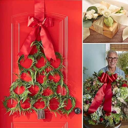 Miniatura 9 de Cinta de Navidad de 38 pulgadas para envolver regalos, 4 rollos de cintas de satén de 0.4in de ancho para manualidades, envoltura de regalos de