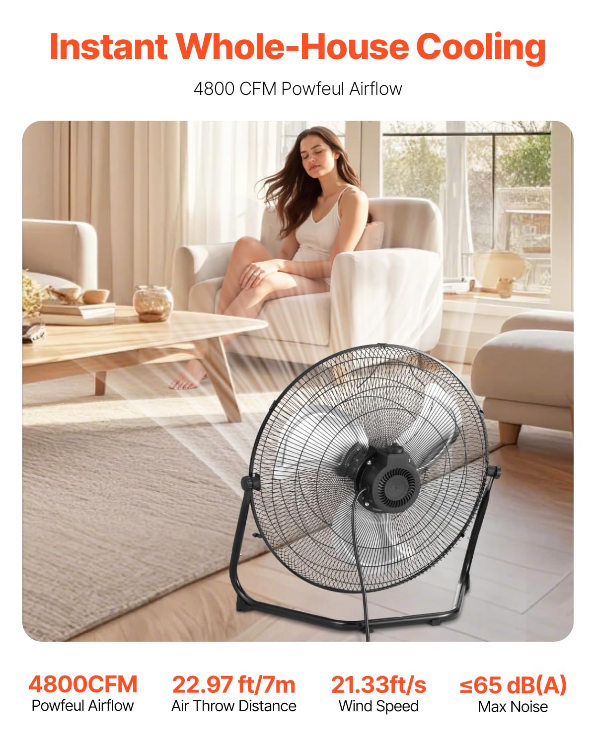 VEVOR Ventilateur de sol, 3 vitesses, ventilateur industriel en métal robuste 508 mm, inclinaison à 360°, vitesse du vent 6,5 m/s, pour maison, garage, magasin commercial, chambre à coucher, 2 pcs