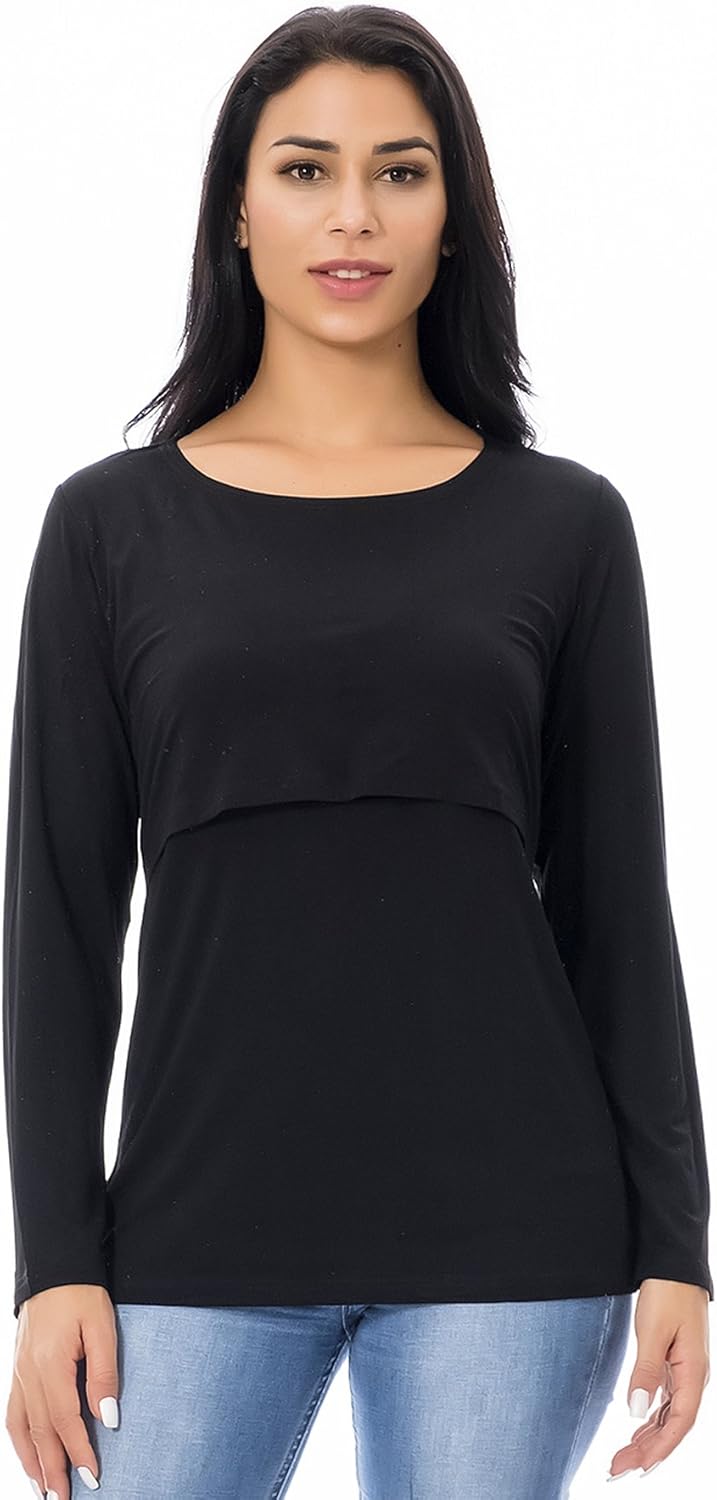 Smallshow Women's Nursing Tops Long Sleeve Shirts for Breastfeeding 3-Pack - Image 5