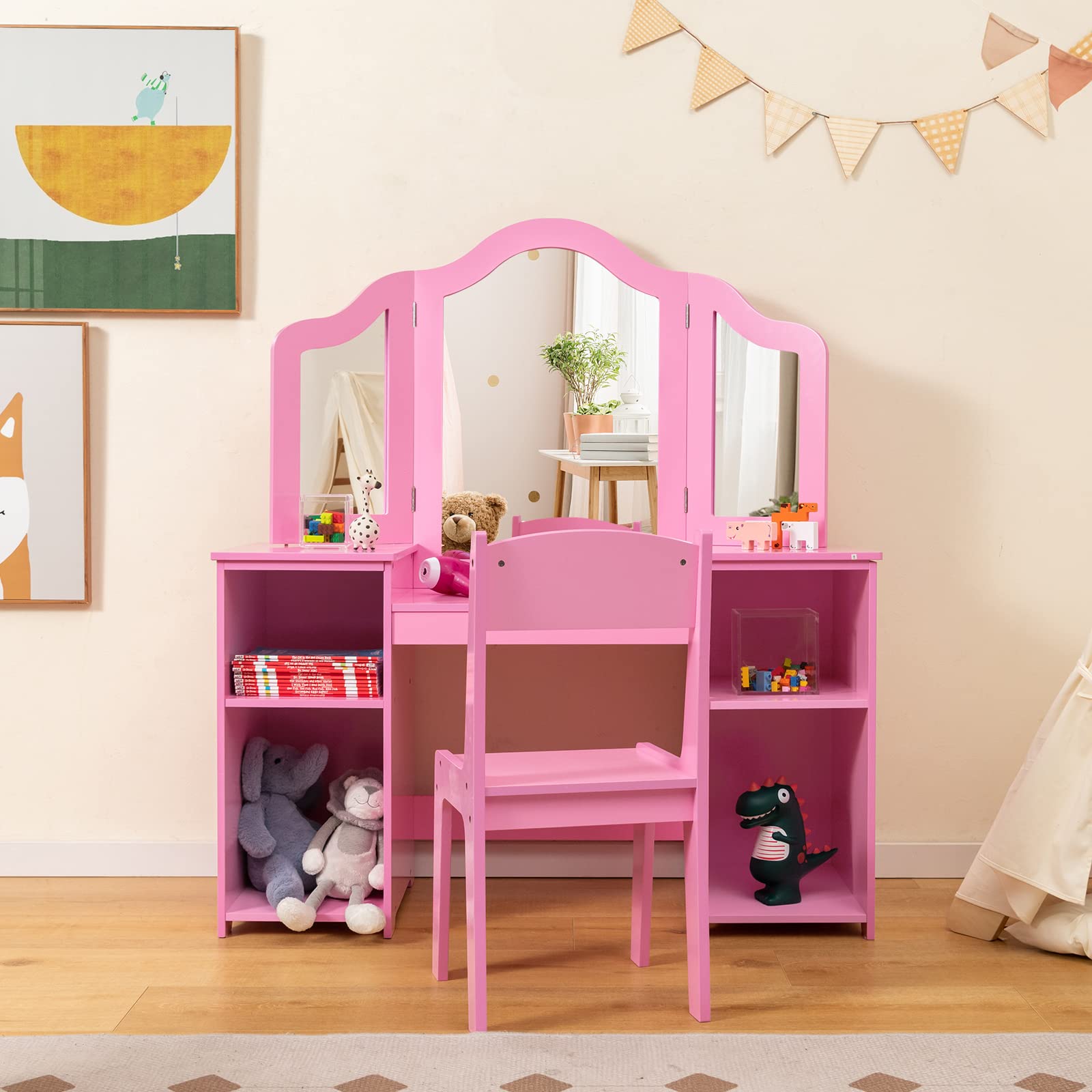GOPLUS Kaptafel voor kinderen, prinsessen-kaptafel met afneembare