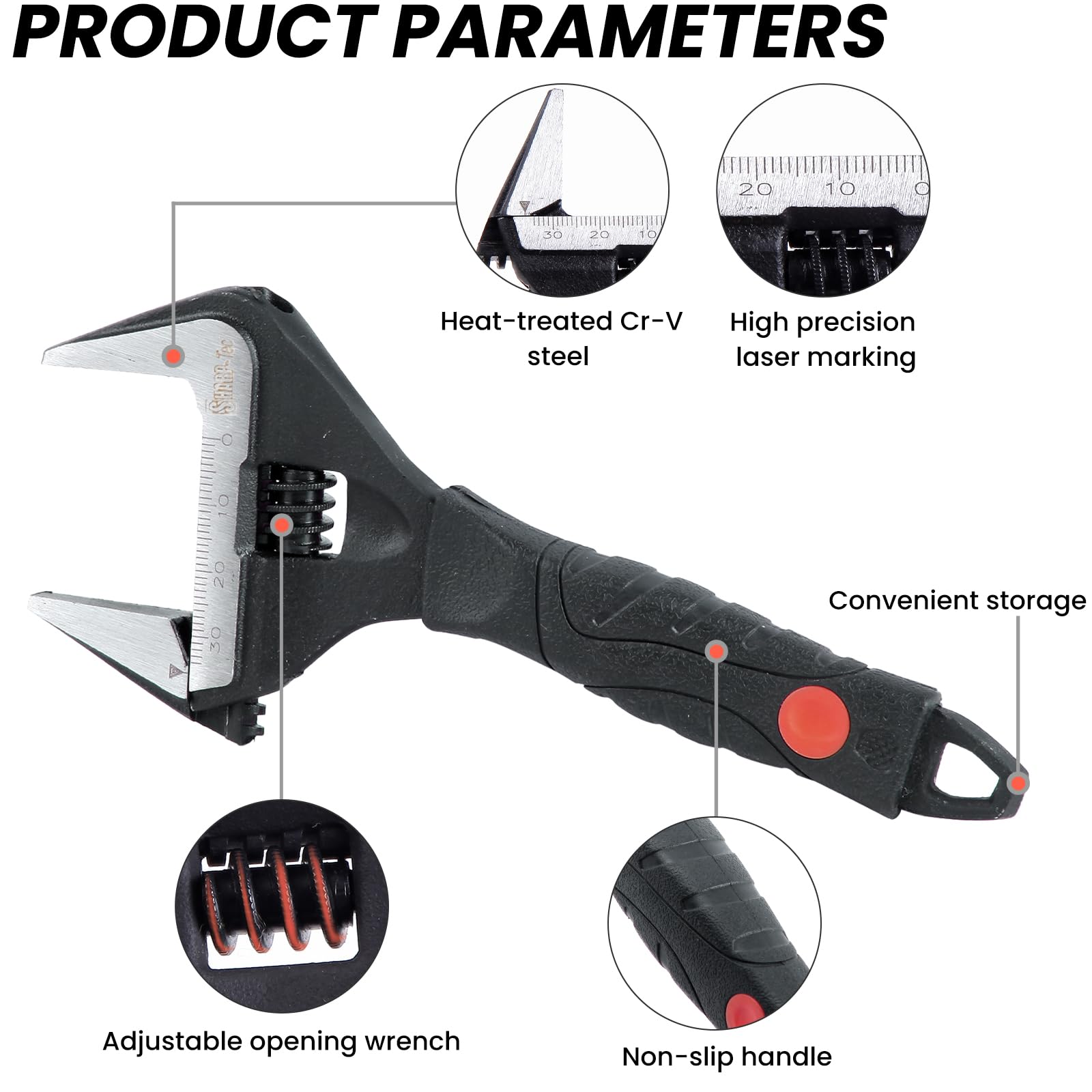 Sharp-tec 6-Inch Adjustable Spanner Wrench (150mm), 34mm Wide Jaw Large Opening, Chrome Vanadium Steel, Black Oxide Finish - Image 4