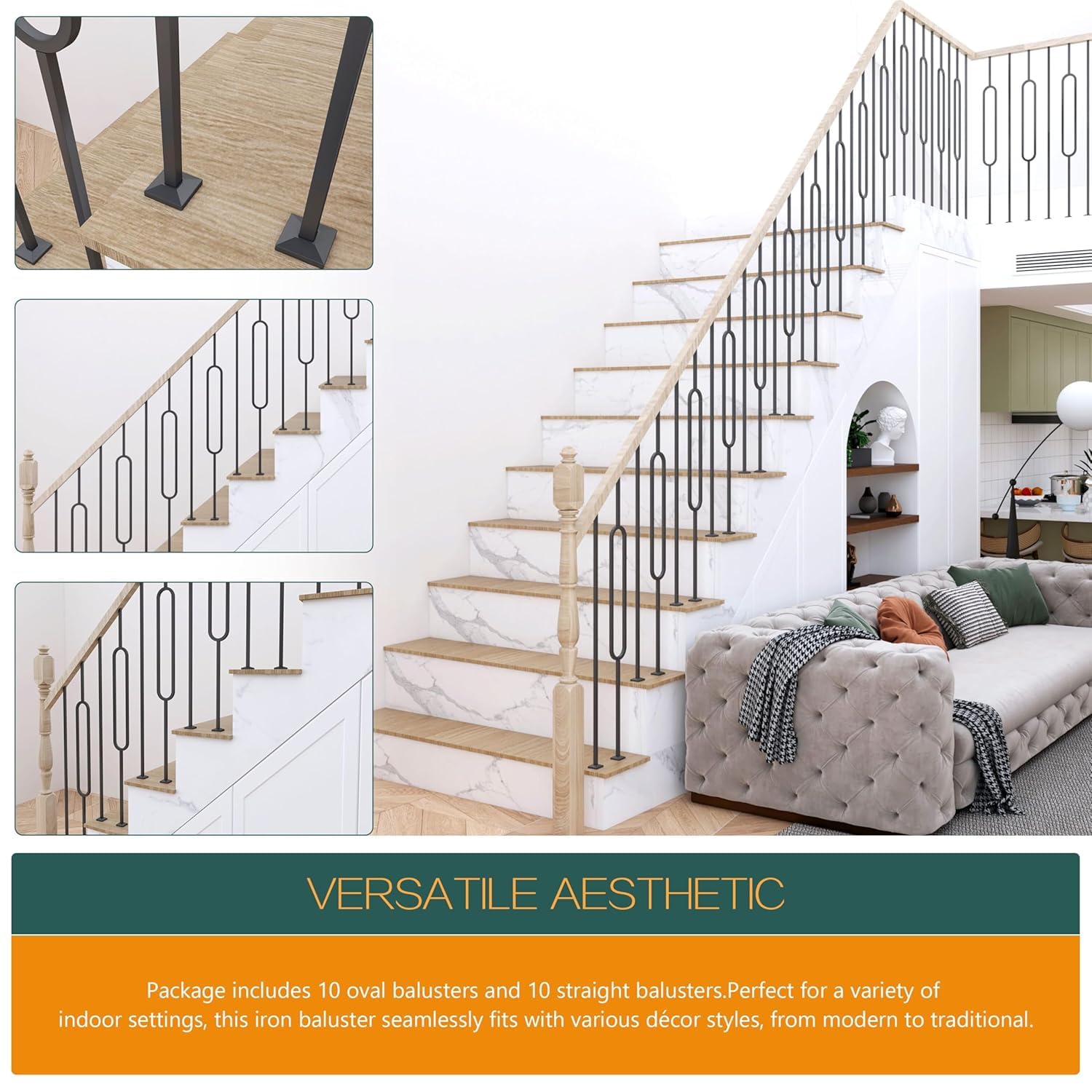 Stair Spindles 44 Inch Modern Iron Balusters 10-Pack - 44 Inch Oval ...