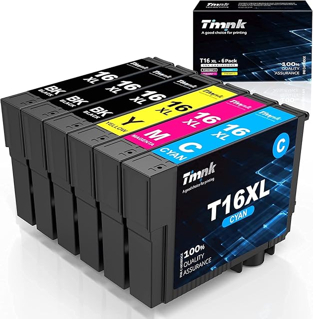 Timink 16XL Replacement Ink Cartridges for Epson 16 16XL 16 XL Compatible with Epson Workforce WF2010 WF2510 WF2520 WF2530 WF2540 WF2630 WF2650 WF2660 WF2760 WF2750 (6 Pack