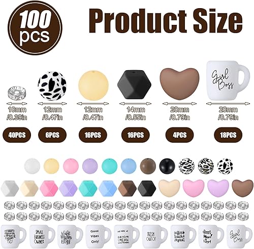 Miniatura 2 de Hotop Juego de 100 cuentas de silicona y cuentas espaciadoras, 60 piezas de estampado de vaca de leopardo, cuentas focales de silicona poligonal,
