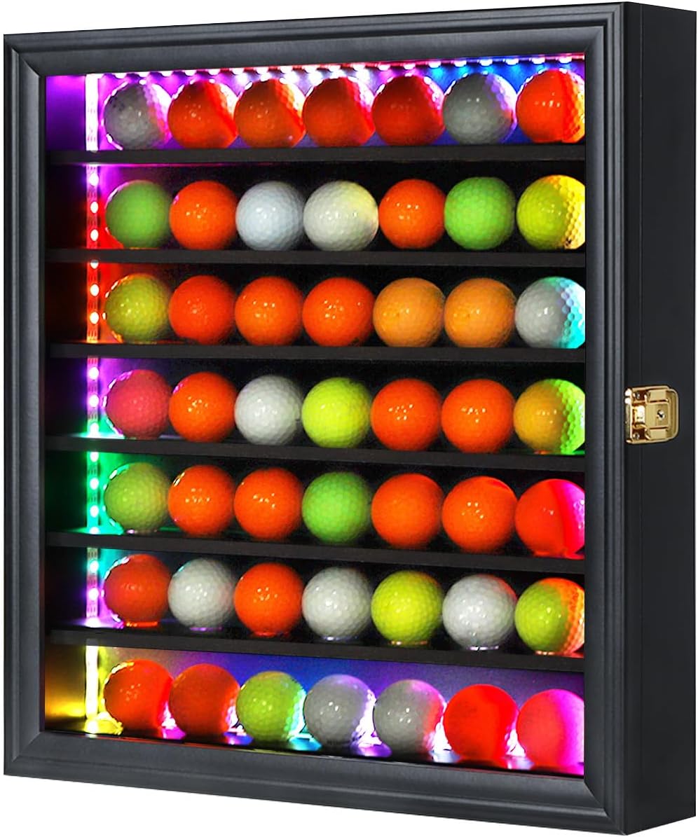 KCRasan Golf Ball Display Case - Wall Mounted Holder with Glass Door, Ideal Gift for Golf Enthusiasts