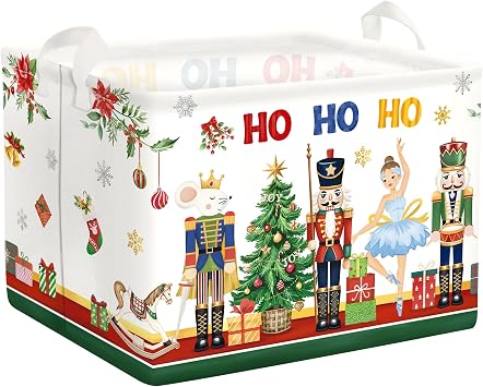 Christmas Trees Baby Storage Basket Snowflake Large Laundry Hamper Gift Collapsible Parents Organizer Toy Clothes Bins for Bedroom, Bathroom, Nutcracker Tale, 40 * 30 * 30 cm