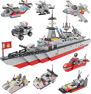 1220 Pieces City War Military Battleship Building Blocks Set, with Army Vehicles, Helicopter, Airplane, Boat, Warship, Best STEM War Action Roleplay Construction Toy Gifts for Kids Boys Aged 6-12